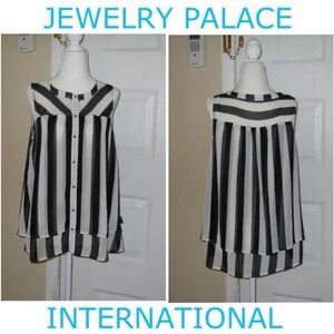 Women Striped Black and White Blouse.